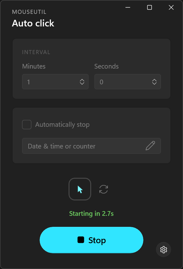 Auto click mode, counting down